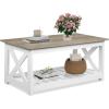 imageWLIVE Coffee Table 401quot Farmhouse Coffee Table with Slatted Storage Shelf ampamp XShape Frame 2Tier Wood Center Table for Living Room Balcony Grey ampamp WhiteGreywhite