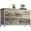 imageWLIVE Dresser for Bedroom with 5 Drawers Wide Chest of Drawers Fabric Dresser Storage Organizer Unit with Fabric Bins for Closet Living Room Hallway Black and Rustic BrownGreige Oak