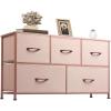 imageWLIVE Dresser for Bedroom with 5 Drawers Wide Chest of Drawers Fabric Dresser Storage Organizer Unit with Fabric Bins for Closet Living Room Hallway Black and Rustic BrownPink
