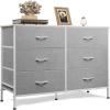 imageWLIVE Dresser for Bedroom with 6 Drawers Wide Fabric Dresser TV Stand for 50 Inches TV with Metal Frame Wooden Top Fabric Storage Organizer for Livingroom Hallway Dark GrayLight Grey
