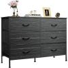 imageWLIVE Dresser for Bedroom with 6 Drawers Wide Fabric Dresser TV Stand for 50 Inches TV with Metal Frame Wooden Top Fabric Storage Organizer for Livingroom Hallway Dark GrayCharcoal Black Wood Grain Print