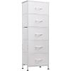 imageWLIVE Fabric Dresser 5Drawer Tall Dresser for Bedroom Storage Organizer with Fabric Bins Wood Top Sturdy Steel Frame Chest of Drawers for Closet Hallway Rustic Brown Wood Grain PrintWhite