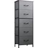 imageWLIVE Fabric Dresser 5Drawer Tall Dresser for Bedroom Storage Organizer with Fabric Bins Wood Top Sturdy Steel Frame Chest of Drawers for Closet Hallway Rustic Brown Wood Grain PrintAdark Grey