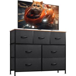 imageWLIVE 7 Drawer Dresser TV Stand Dressers for Bedroom Fabric Storage Tower Hallway Entryway Closets Sturdy Steel Frame Wood Top Easy Pull Handle WhiteBlack and Rustic Brown