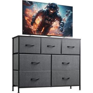 imageWLIVE 7 Drawer Dresser TV Stand Dressers for Bedroom Fabric Storage Tower Hallway Entryway Closets Sturdy Steel Frame Wood Top Easy Pull Handle WhiteDark Grey