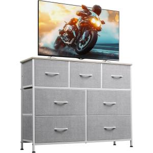 imageWLIVE 7 Drawer Dresser TV Stand Dressers for Bedroom Fabric Storage Tower Hallway Entryway Closets Sturdy Steel Frame Wood Top Easy Pull Handle WhiteLight Grey