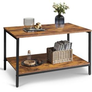 imageWLIVE Coffee Table 401quot Farmhouse Coffee Table with Slatted Storage Shelf ampamp XShape Frame 2Tier Wood Center Table for Living Room Balcony Grey ampamp WhiteRustic Brown