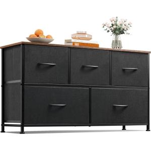imageWLIVE Dresser for Bedroom with 5 Drawers Wide Chest of Drawers Fabric Dresser Storage Organizer Unit with Fabric Bins for Closet Living Room Hallway Black and Rustic BrownBlack and Rustic Brown