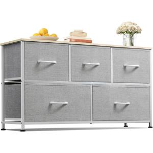 imageWLIVE Dresser for Bedroom with 5 Drawers Wide Chest of Drawers Fabric Dresser Storage Organizer Unit with Fabric Bins for Closet Living Room Hallway Black and Rustic BrownLight Grey