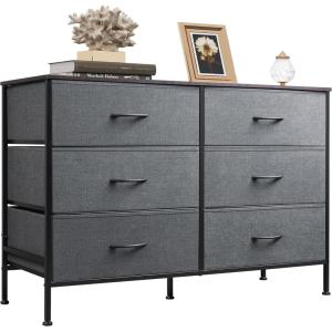 imageWLIVE Dresser for Bedroom with 6 Drawers Wide Fabric Dresser TV Stand for 50 Inches TV with Metal Frame Wooden Top Fabric Storage Organizer for Livingroom Hallway Dark GrayDark Gray