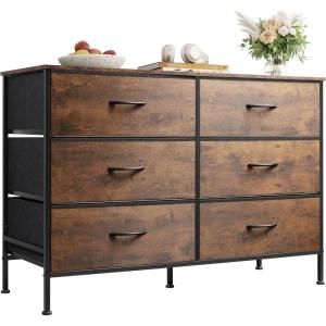 imageWLIVE Dresser for Bedroom with 6 Drawers Wide Fabric Dresser TV Stand for 50 Inches TV with Metal Frame Wooden Top Fabric Storage Organizer for Livingroom Hallway Dark GrayRustic Brown