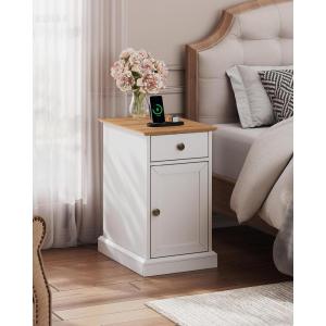 imageWLIVE End Table with Charging Station Narrow Side Table for Living Room Farmhouse Night Stand with Storage Drawer Small Wooden Nightstand with Concealed Outlets EspressoWhite With Drawer