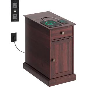 imageWLIVE End Table with Charging Station Narrow Side Table for Living Room Farmhouse Night Stand with Storage Drawer Small Wooden Nightstand with Concealed Outlets EspressoEspresso With Drawer