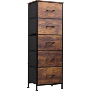imageWLIVE Fabric Dresser 5Drawer Tall Dresser for Bedroom Storage Organizer with Fabric Bins Wood Top Sturdy Steel Frame Chest of Drawers for Closet Hallway Rustic Brown Wood Grain PrintRustic Brown Wood Grain Print