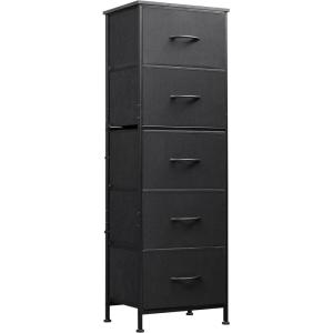 imageWLIVE Fabric Dresser 5Drawer Tall Dresser for Bedroom Storage Organizer with Fabric Bins Wood Top Sturdy Steel Frame Chest of Drawers for Closet Hallway Rustic Brown Wood Grain PrintCharcoal Black