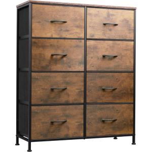 imageWLIVE Fabric Dresser for Bedroom Tall Dresser with 8 Drawers Storage Tower with Fabric Bins Double Dresser Chest of Drawers for Closet Playroom Dormitory Light GreyRustic Brown Wood Grain Print