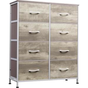 imageWLIVE Fabric Dresser for Bedroom Tall Dresser with 8 Drawers Storage Tower with Fabric Bins Double Dresser Chest of Drawers for Closet Playroom Dormitory Light GreyGreige