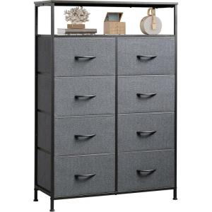 imageWLIVE Fabric Dresser for Bedroom Tall Dresser with 8 Drawers Storage Tower with Fabric Bins Double Dresser Chest of Drawers for Closet Playroom Dormitory Light GreyDark Grey