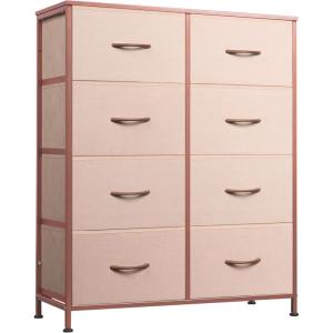 imageWLIVE Fabric Dresser for Bedroom Tall Dresser with 8 Drawers Storage Tower with Fabric Bins Double Dresser Chest of Drawers for Closet Playroom Dormitory Light GreyPink and Rose Gold