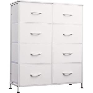 imageWLIVE Fabric Dresser for Bedroom Tall Dresser with 8 Drawers Storage Tower with Fabric Bins Double Dresser Chest of Drawers for Closet Playroom Dormitory Light GreyWhite