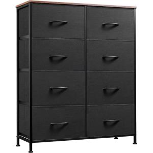 imageWLIVE Fabric Dresser for Bedroom Tall Dresser with 8 Drawers Storage Tower with Fabric Bins Double Dresser Chest of Drawers for Closet Playroom Dormitory Light GreyBlack and Rustic Brown