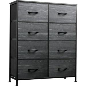 imageWLIVE Fabric Dresser for Bedroom Tall Dresser with 8 Drawers Storage Tower with Fabric Bins Double Dresser Chest of Drawers for Closet Playroom Dormitory Light GreyCharcoal Black Wood Grain Print