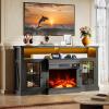 imageWLIVE 3Sided Glass Electric Fireplace TV Stand for 65 Inch TV Entertainment Center with 14 Flame Colors ampamp Adjustable LED Storage Cabinets Farmhouse Media Console for Living Room Bedroom WhiteBlack