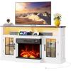 imageWLIVE 3Sided Glass Electric Fireplace TV Stand for 65 Inch TV Entertainment Center with 14 Flame Colors ampamp Adjustable LED Storage Cabinets Farmhouse Media Console for Living Room Bedroom WhiteWhite