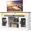 imageWLIVE 3Sided Glass Electric Fireplace TV Stand for 65 Inch TV Entertainment Center with 14 Flame Colors ampamp Adjustable LED Storage Cabinets Farmhouse Media Console for Living Room Bedroom WhiteWhite