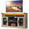 imageWLIVE 3Sided Glass Electric Fireplace TV Stand for 65 Inch TV Entertainment Center with 14 Flame Colors ampamp Adjustable LED Storage Cabinets Farmhouse Media Console for Living Room Bedroom WhiteGray Oak