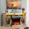 imageWLIVE 3Sided Glass Electric Fireplace TV Stand for 65 Inch TV Entertainment Center with 14 Flame Colors ampamp Adjustable LED Storage Cabinets Farmhouse Media Console for Living Room Bedroom WhiteGray Oak
