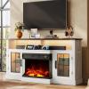 imageWLIVE 3Sided Glass Electric Fireplace TV Stand for 65 Inch TV Entertainment Center with 14 Flame Colors ampamp Adjustable LED Storage Cabinets Farmhouse Media Console for Living Room Bedroom WhiteWhite