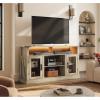 imageWLIVE 3Sided Glass Electric Fireplace TV Stand for 65 Inch TV Entertainment Center with 14 Flame Colors ampamp Adjustable LED Storage Cabinets Farmhouse Media Console for Living Room Bedroom WhiteGray Oak