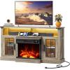 imageWLIVE 3Sided Glass Electric Fireplace TV Stand for 65 Inch TV Entertainment Center with 14 Flame Colors ampamp Adjustable LED Storage Cabinets Farmhouse Media Console for Living Room Bedroom WhiteGray Oak