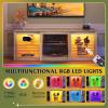 imageWLIVE 58 Inches Fireplace TV Stand with LED Lights Modern Entertainment Center with 18 Electric Fireplace ampamp Adjustable Glass Shelves Sturdy Media Console for Living Room BedroomGaming BlackGray Oak