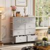 imageWLIVE 9Drawer Dresser Fabric Storage Tower for Bedroom Hallway Entryway Closet Tall Chest Organizer Unit with Fabric Bins Steel Frame Wood Top Easy Pull Handle Rustic Brown Wood Grain PrintLight Grey
