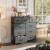 imageWLIVE 9Drawer Dresser Fabric Storage Tower for Bedroom Hallway Entryway Closet Tall Chest Organizer Unit with Fabric Bins Steel Frame Wood Top Easy Pull Handle Rustic Brown Wood Grain PrintAdark Grey