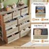 imageWLIVE 9Drawer Dresser Fabric Storage Tower for Bedroom Hallway Entryway Closet Tall Chest Organizer Unit with Fabric Bins Steel Frame Wood Top Easy Pull Handle Rustic Brown Wood Grain PrintGreige