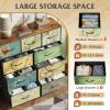 imageWLIVE 9Drawer Dresser Fabric Storage Tower for Bedroom Hallway Entryway Closet Tall Chest Organizer Unit with Fabric Bins Steel Frame Wood Top Easy Pull Handle Rustic Brown Wood Grain PrintFloral Painted