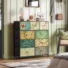 imageWLIVE 9Drawer Dresser Fabric Storage Tower for Bedroom Hallway Entryway Closet Tall Chest Organizer Unit with Fabric Bins Steel Frame Wood Top Easy Pull Handle Rustic Brown Wood Grain PrintFloral Painted
