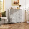imageWLIVE 9Drawer Dresser Fabric Storage Tower for Bedroom Hallway Entryway Closet Tall Chest Organizer Unit with Fabric Bins Steel Frame Wood Top Easy Pull Handle Rustic Brown Wood Grain PrintLight Grey