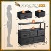 imageWLIVE Black Dresser for Bedroom 5 Drawer Dressers with Charging Station Fabric Chest of Drawers with Open Shelves Storage Dresser for Living Room Closet EntrywayCharcoal Black Wood Grain Print
