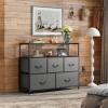 imageWLIVE Black Dresser for Bedroom 5 Drawer Dressers with Charging Station Fabric Chest of Drawers with Open Shelves Storage Dresser for Living Room Closet EntrywayDark Gray
