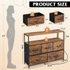 imageWLIVE Black Dresser for Bedroom 5 Drawer Dressers with Charging Station Fabric Chest of Drawers with Open Shelves Storage Dresser for Living Room Closet EntrywayRustic Brown Wood Grain Print