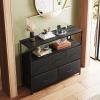 imageWLIVE Black Dresser for Bedroom 5 Drawer Dressers with Charging Station Fabric Chest of Drawers with Open Shelves Storage Dresser for Living Room Closet EntrywayCharcoal Black