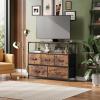 imageWLIVE Black Dresser for Bedroom 5 Drawer Dressers with Charging Station Fabric Chest of Drawers with Open Shelves Storage Dresser for Living Room Closet EntrywayRustic Brown Wood Grain Print