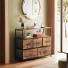 imageWLIVE Black Dresser for Bedroom 5 Drawer Dressers with Charging Station Fabric Chest of Drawers with Open Shelves Storage Dresser for Living Room Closet EntrywayRustic Brown Wood Grain Print