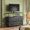 imageWLIVE Black Dresser for Bedroom 5 Drawer Dressers with Charging Station Fabric Chest of Drawers with Open Shelves Storage Dresser for Living Room Closet EntrywayCharcoal Black Wood Grain Print