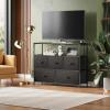 imageWLIVE Black Dresser for Bedroom 5 Drawer Dressers with Charging Station Fabric Chest of Drawers with Open Shelves Storage Dresser for Living Room Closet EntrywayCharcoal Black
