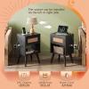 imageWLIVE Black Rattan Night Stand with Charger Station Small Side Table Drawer Storage and Shelf Mid Century Nightstands with Rattan Decor Small Side Table for Bedroom BlackRattan Black